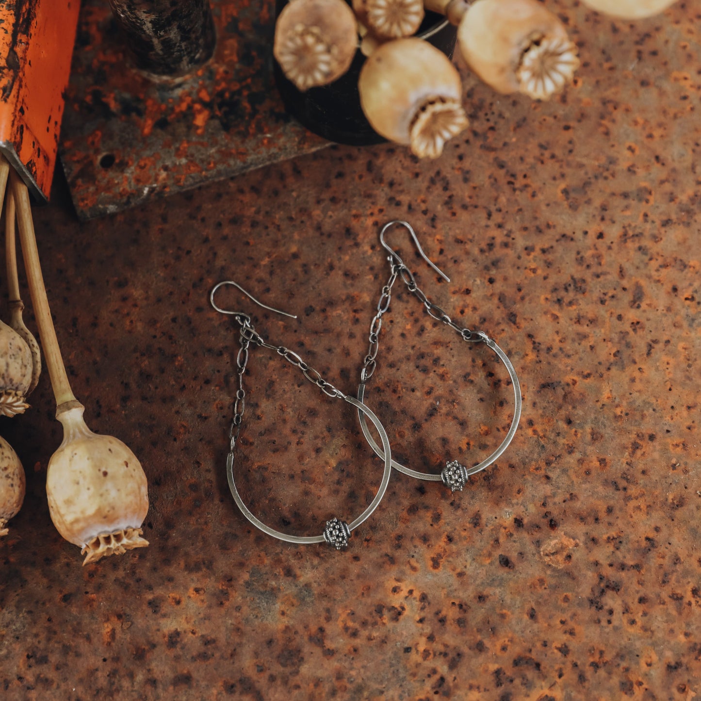 Half Dangle Hoops wiht Bali Bead