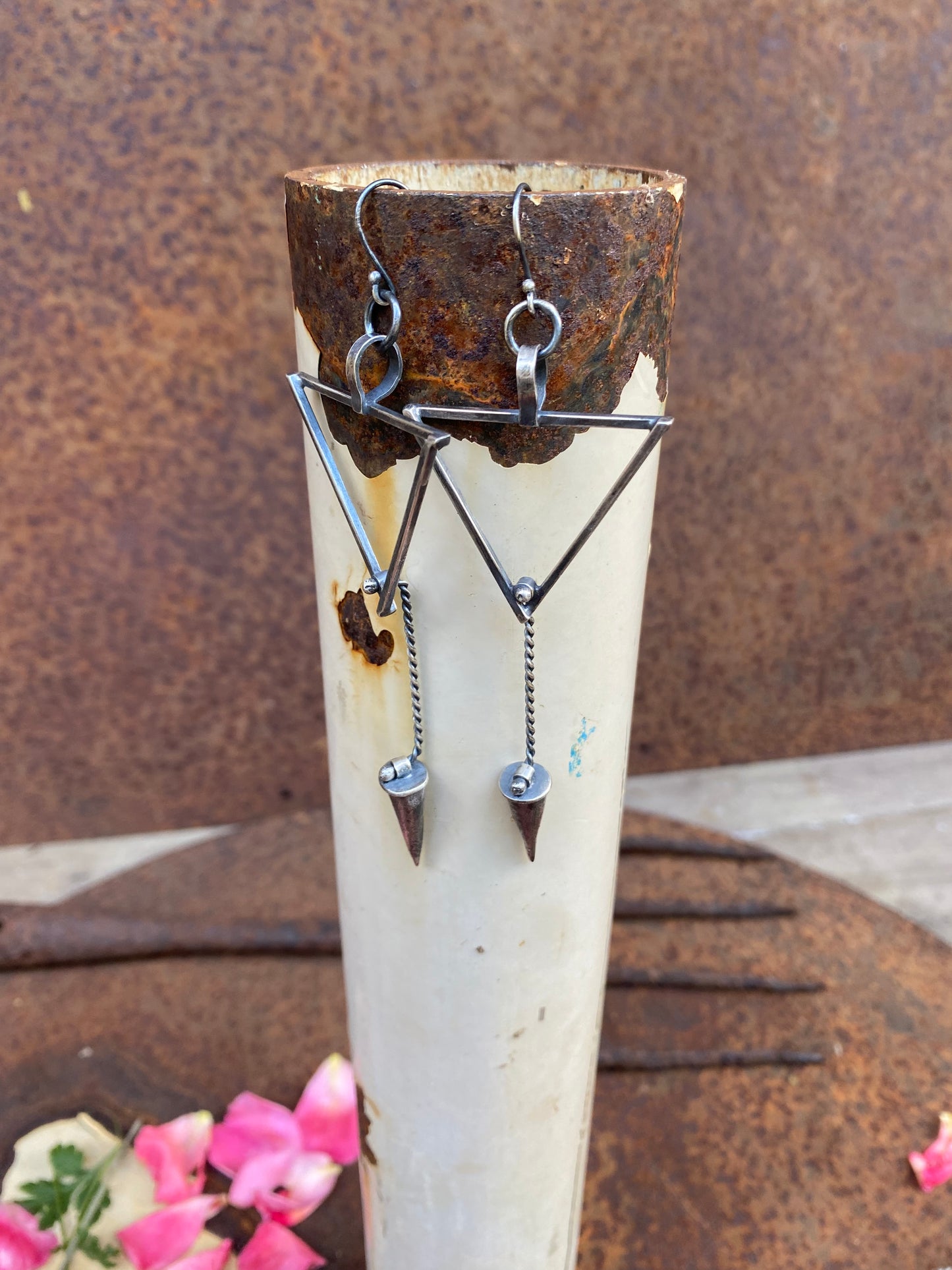 Triangle Earrings with Cone dangle