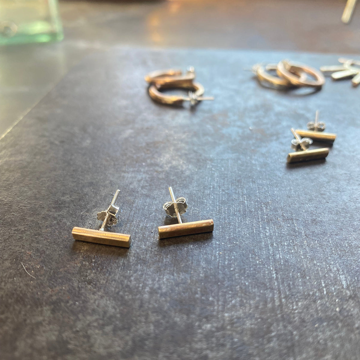 Tiny Brass & Bronze Bar Earrings