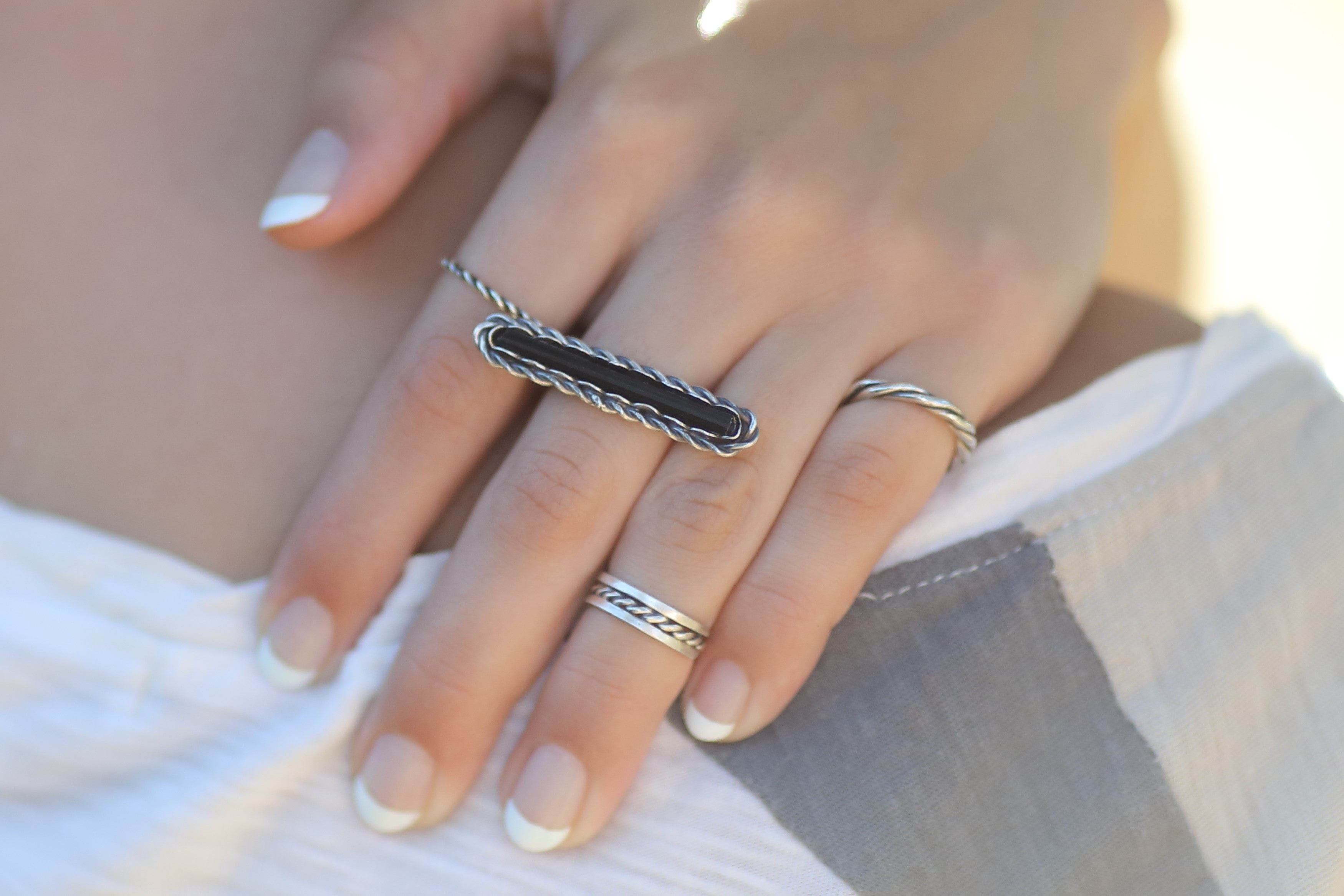 Black Tourmaline Ring, Stacker Rings
