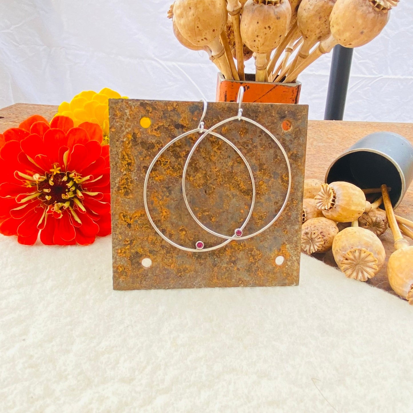 Garnet Hoop Dangle