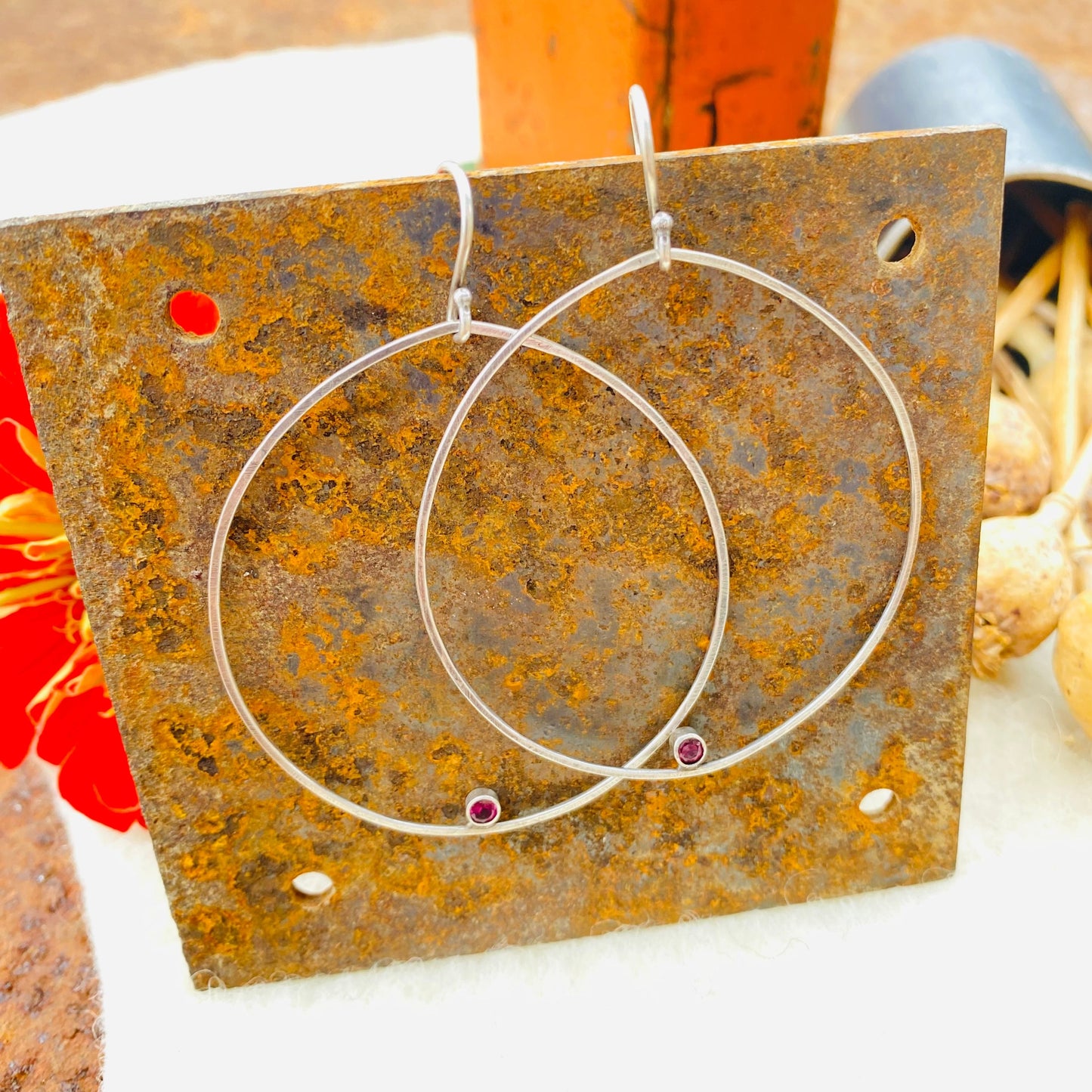 Garnet Hoop Dangle
