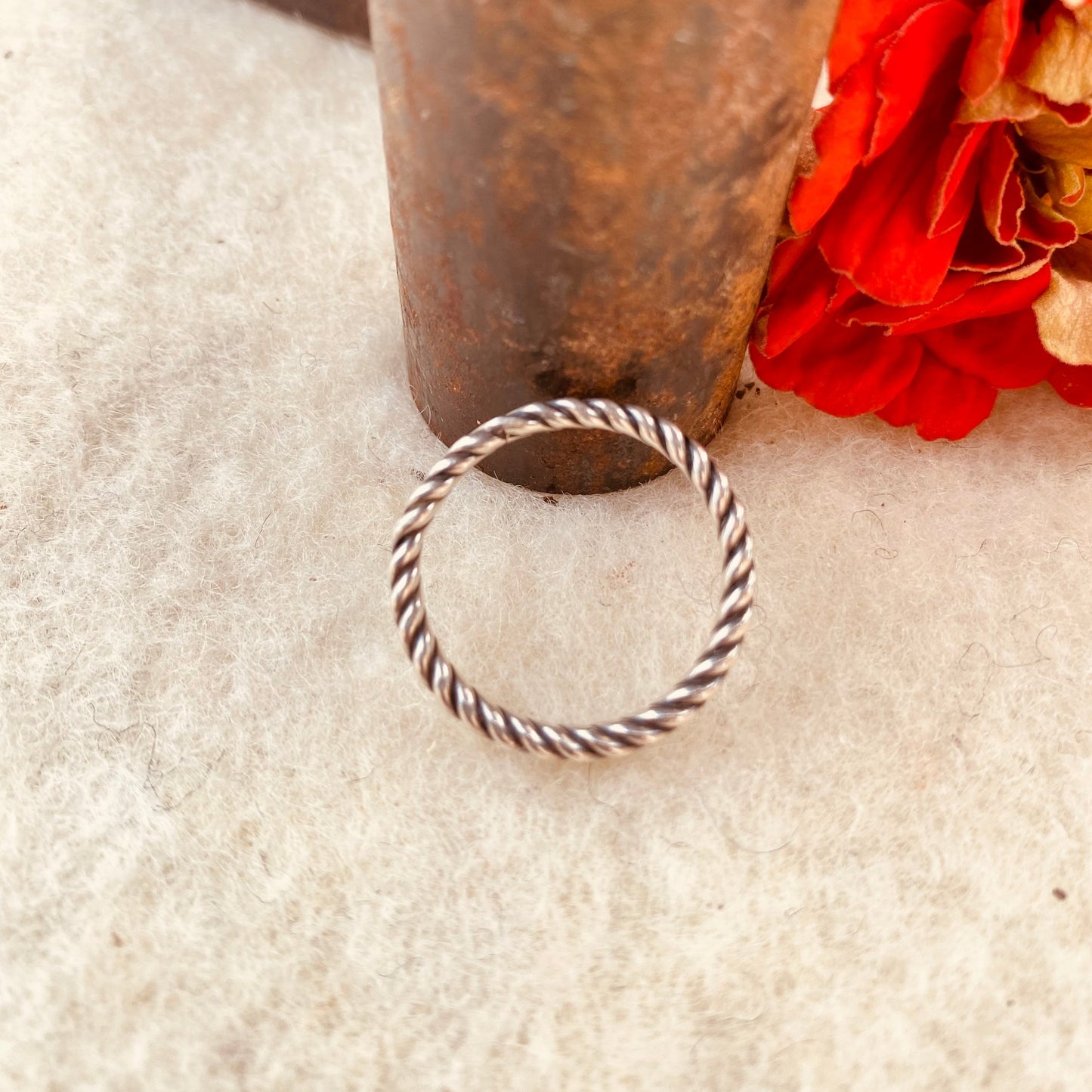 Sterling Twisted Stacker Ring Hammered