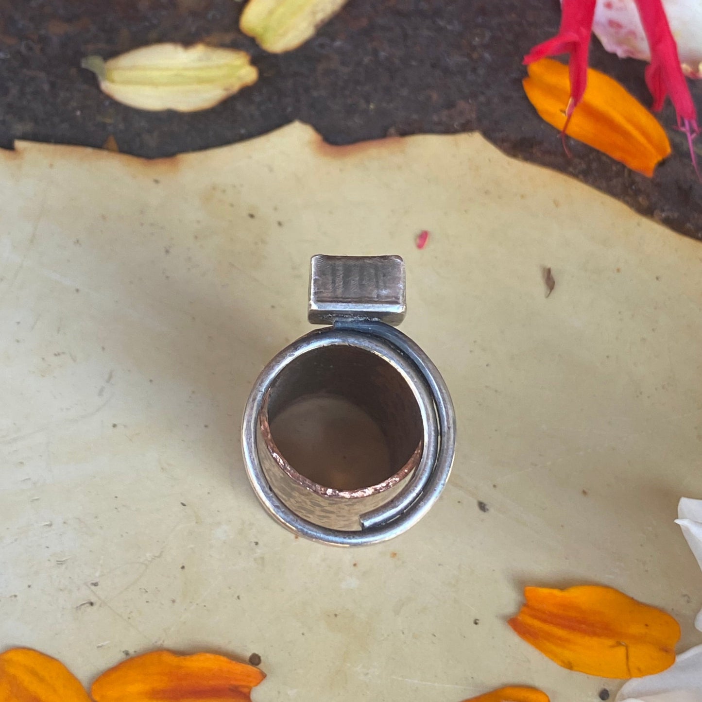 Square Faceted Hessonite Ring adjustable