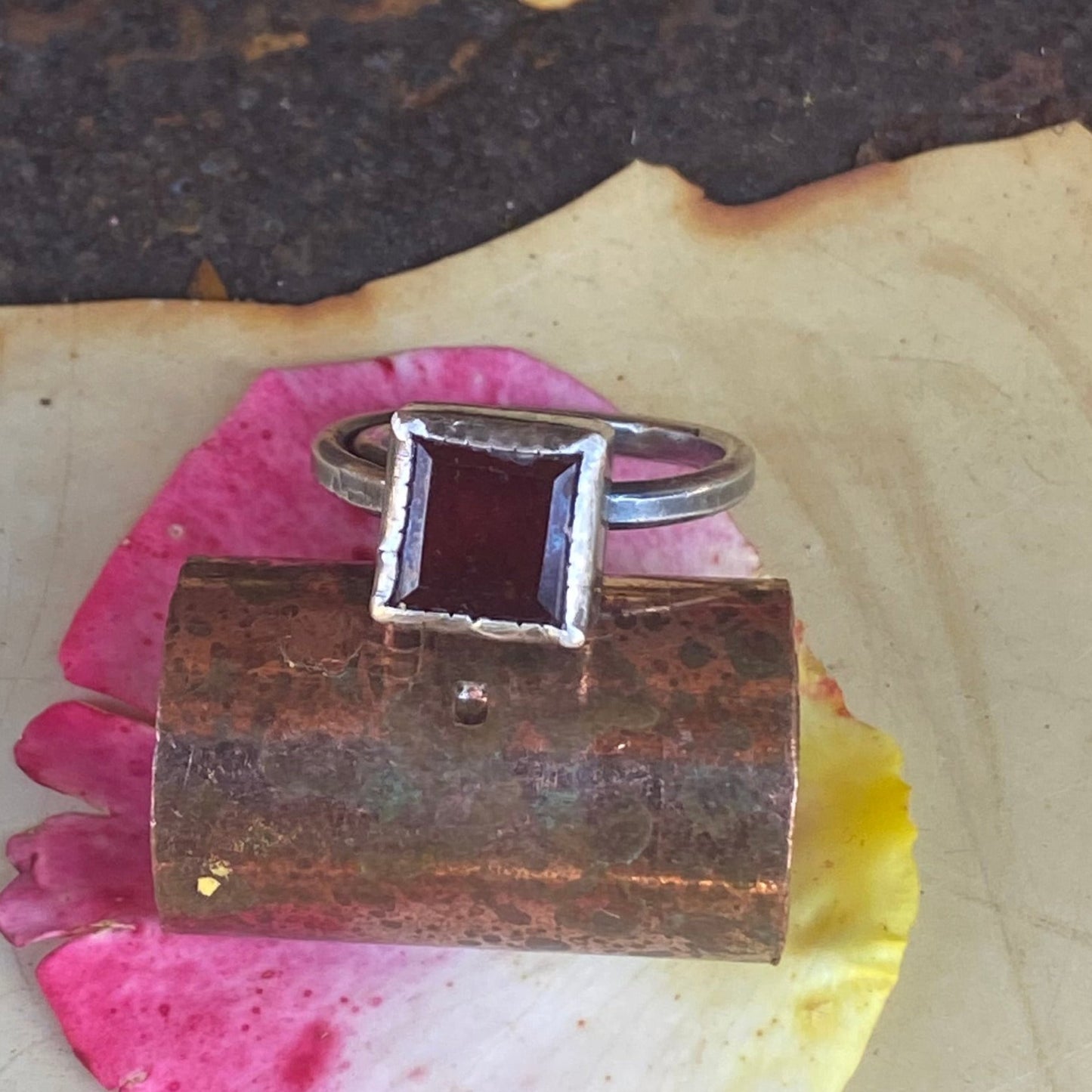 FAceted Hessonite Square Ring