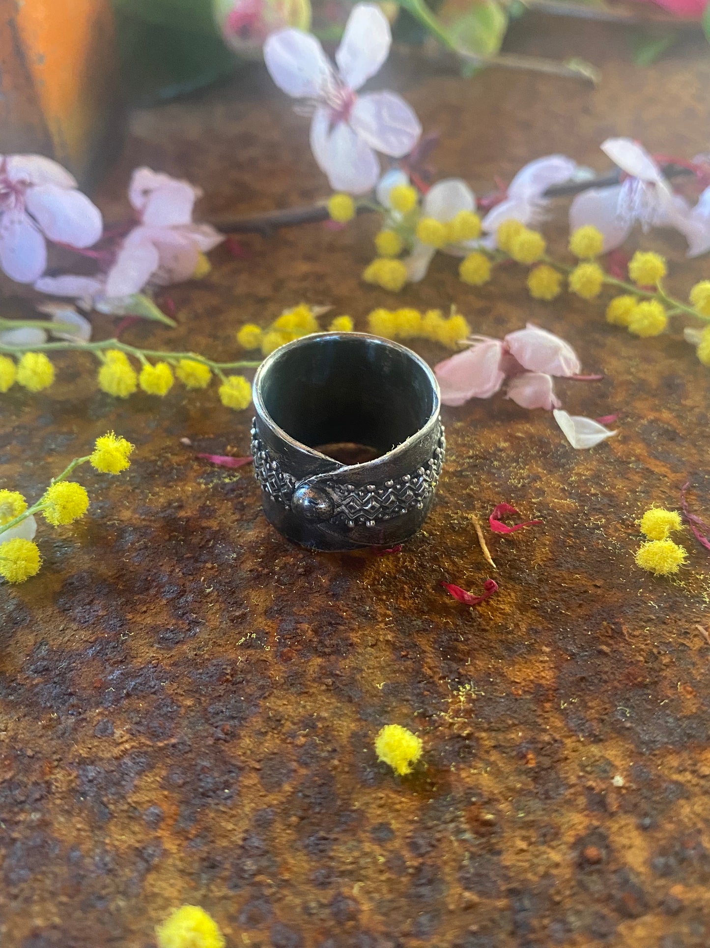 Hand Rolled Ring with Fancy Bezel Wire