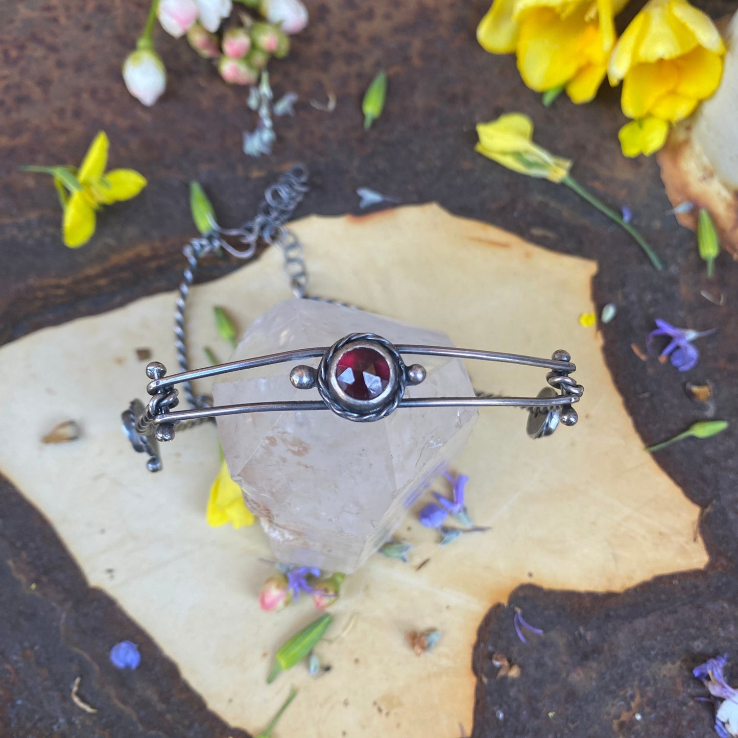 Hessonite, Pink and Rainbow Tourmaline Choker