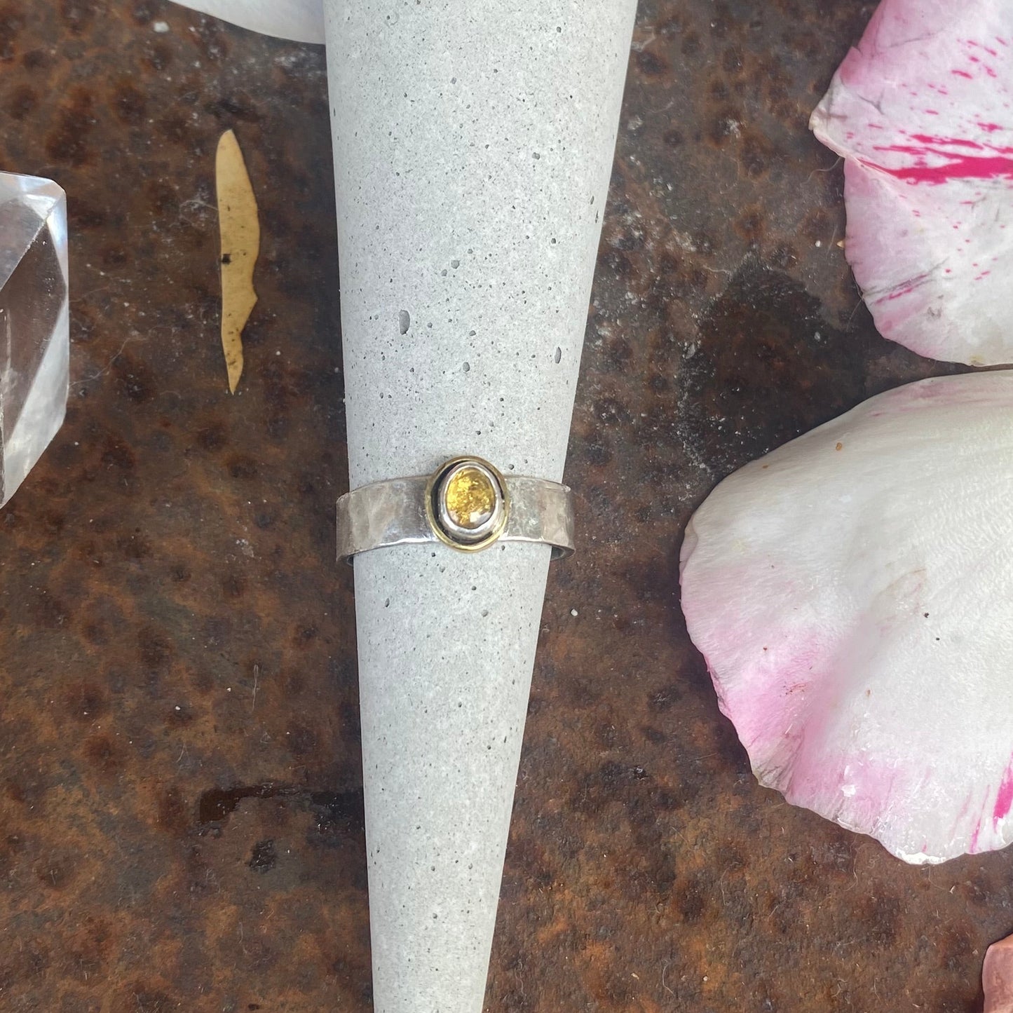 Tiny Yellow Rainbow Tourmaline Ring