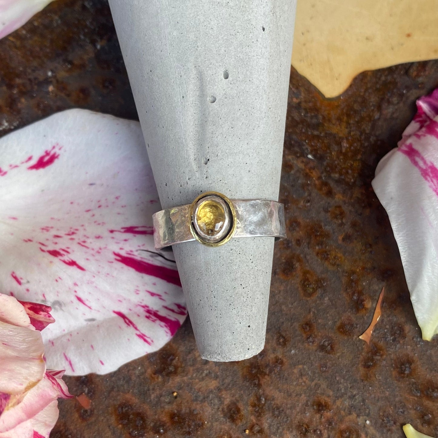 Tiny Yellow Rainbow Tourmaline Ring