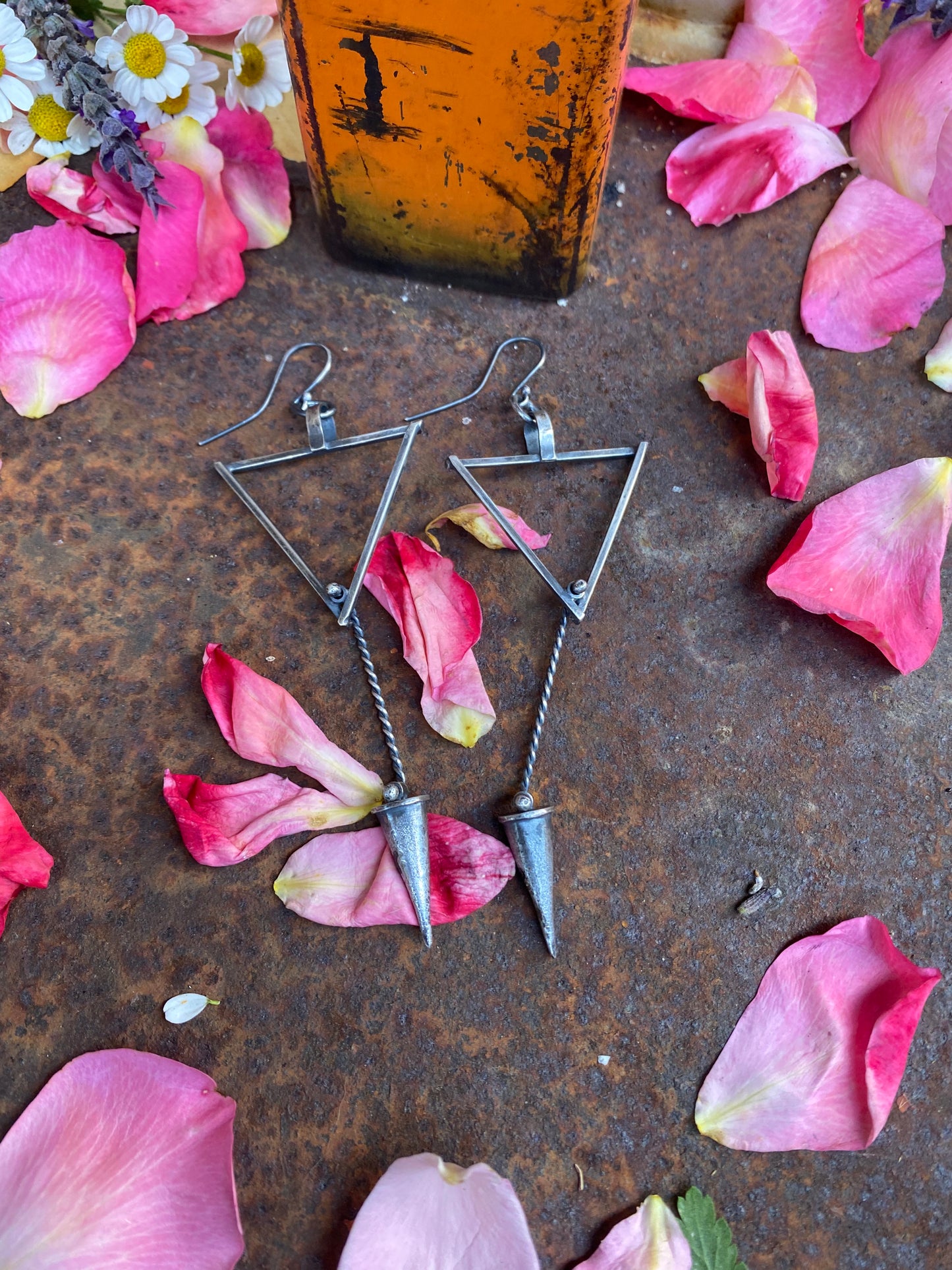 Triangle Earrings with Cone dangle
