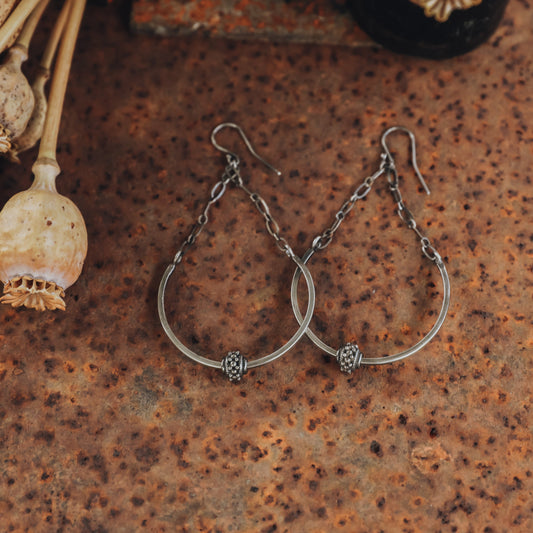 Half Dangle Hoops with Bali Bead