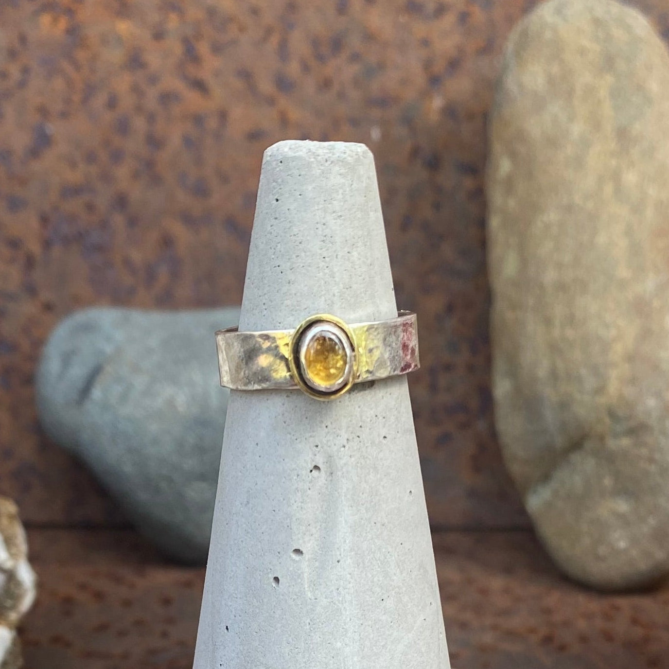 Tiny Yellow Rainbow Tourmaline Ring