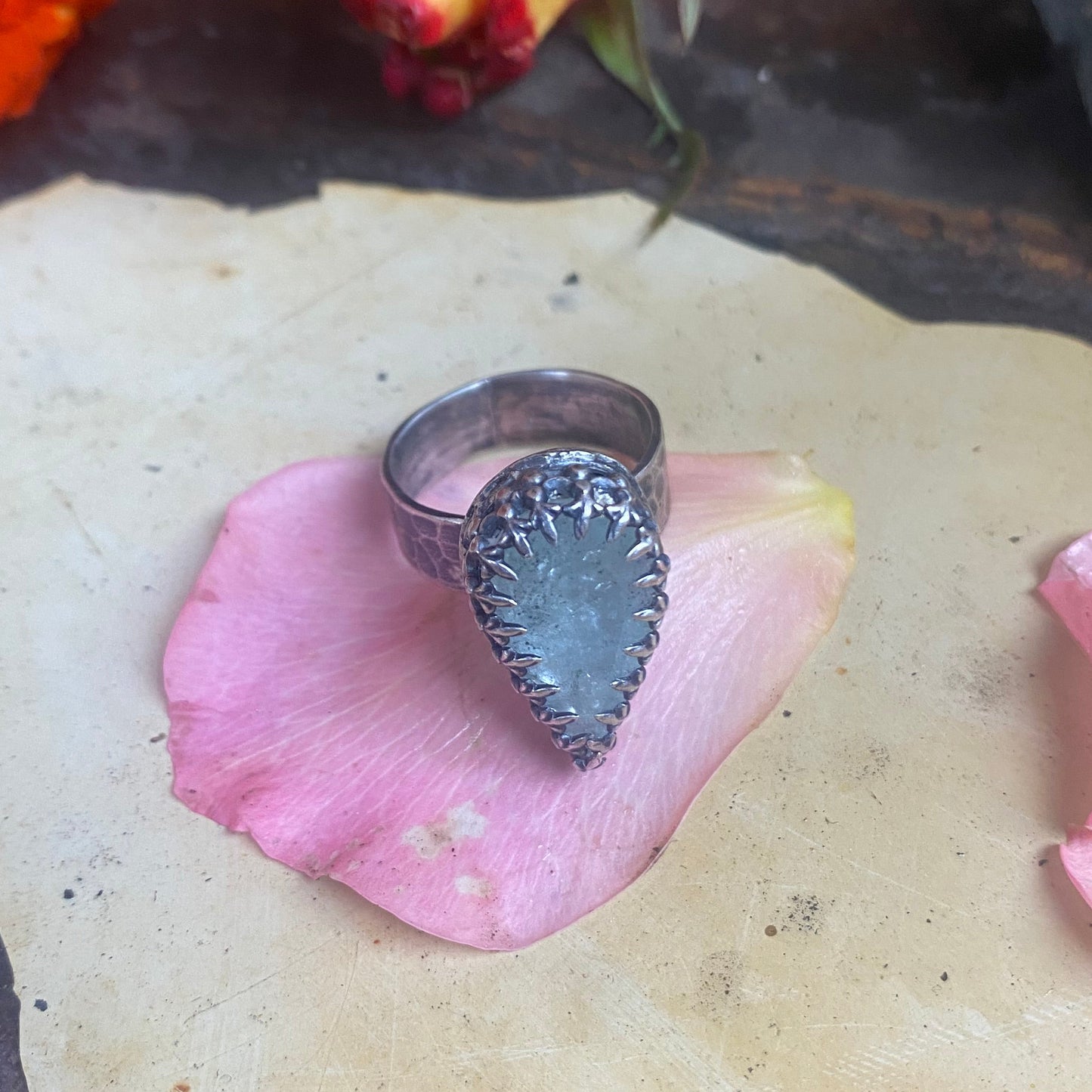 Aquamarine Teardrop Ring