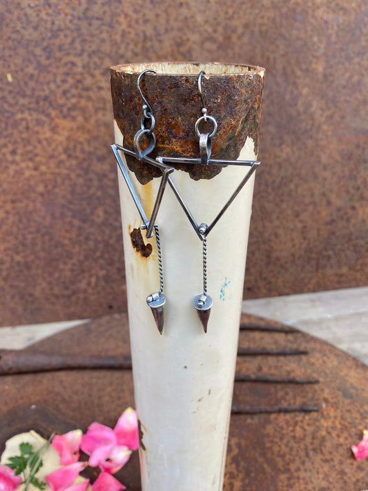 Triangle Earrings with Cone dangle