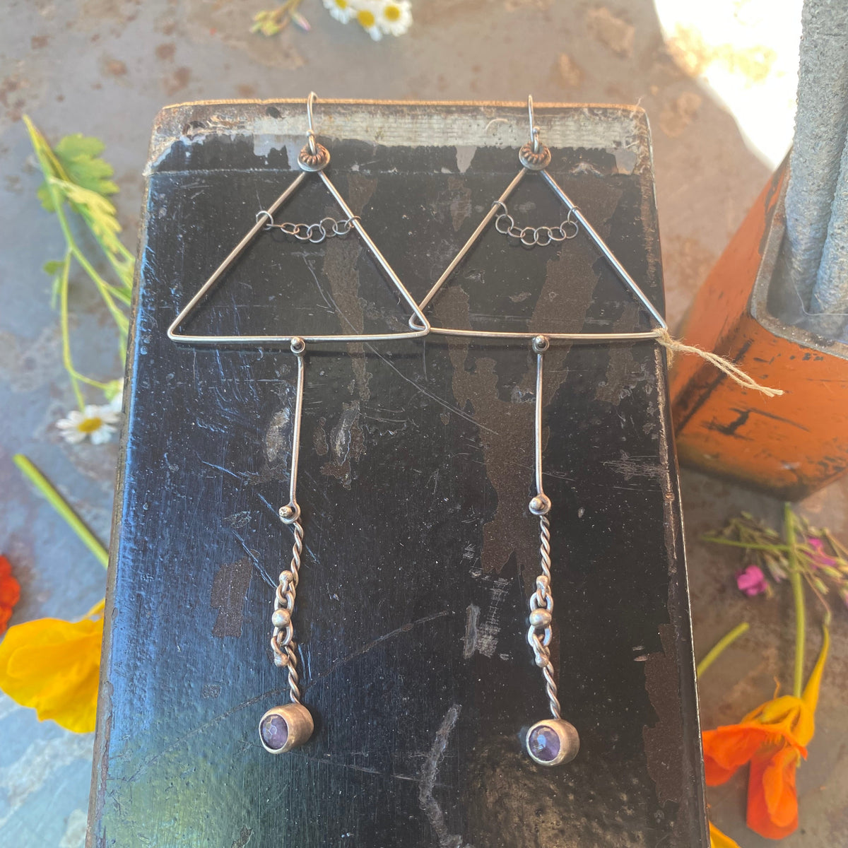 Triangle Amethyst Earrings