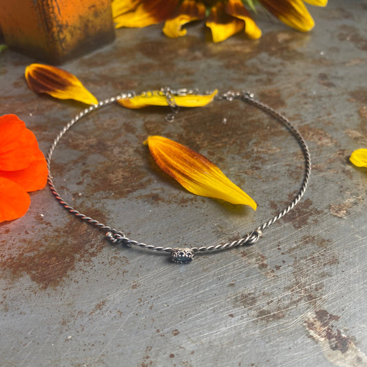 Handmade sterling silver kyanite choker with tiny hand-cut gemstone