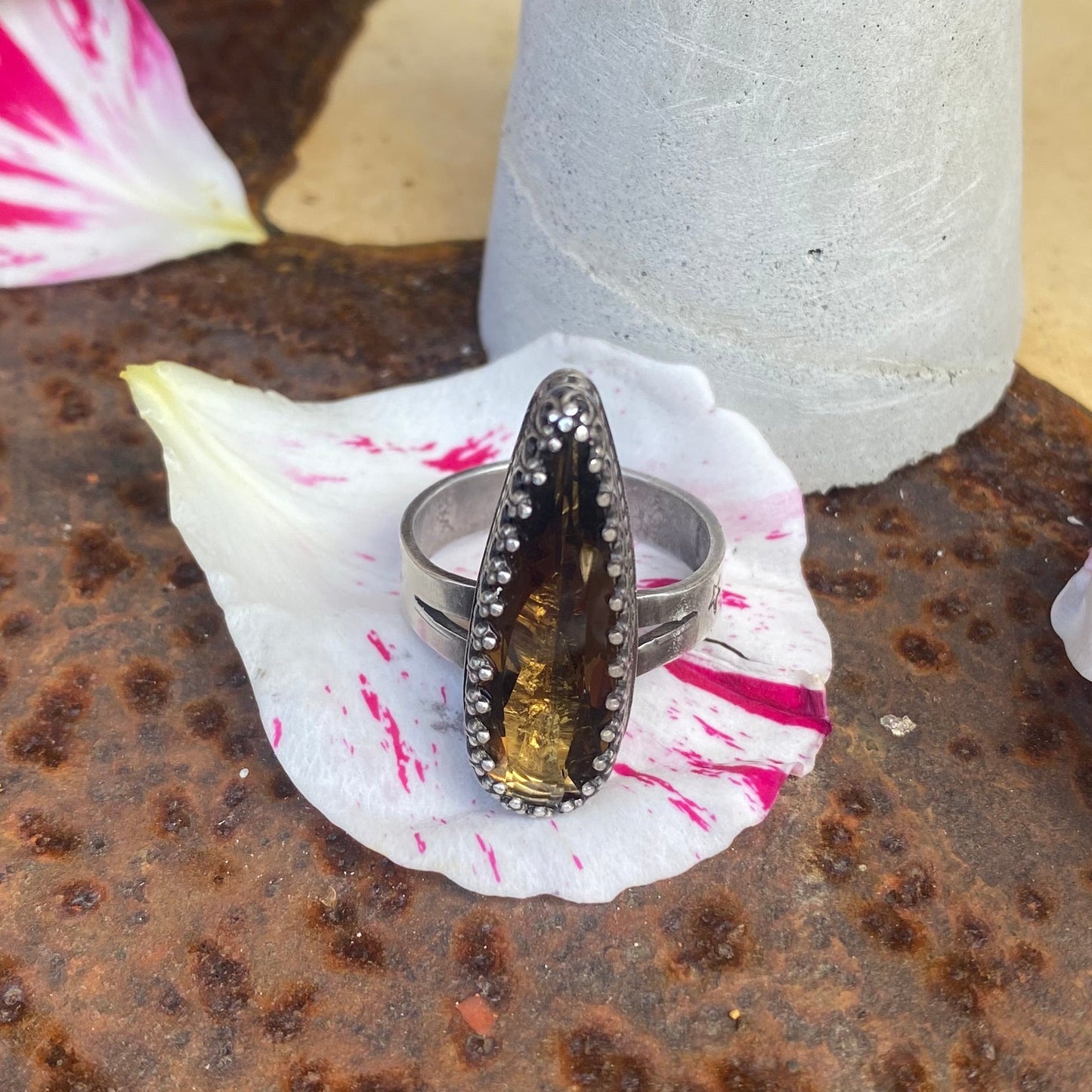 Honey Quartz Tear Drop Ring