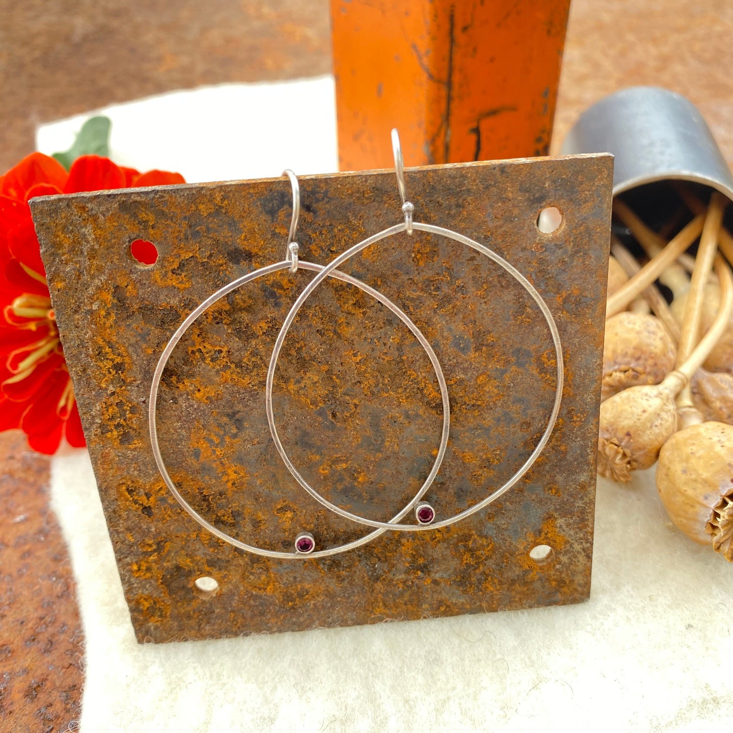 Garnet Hoop Dangle