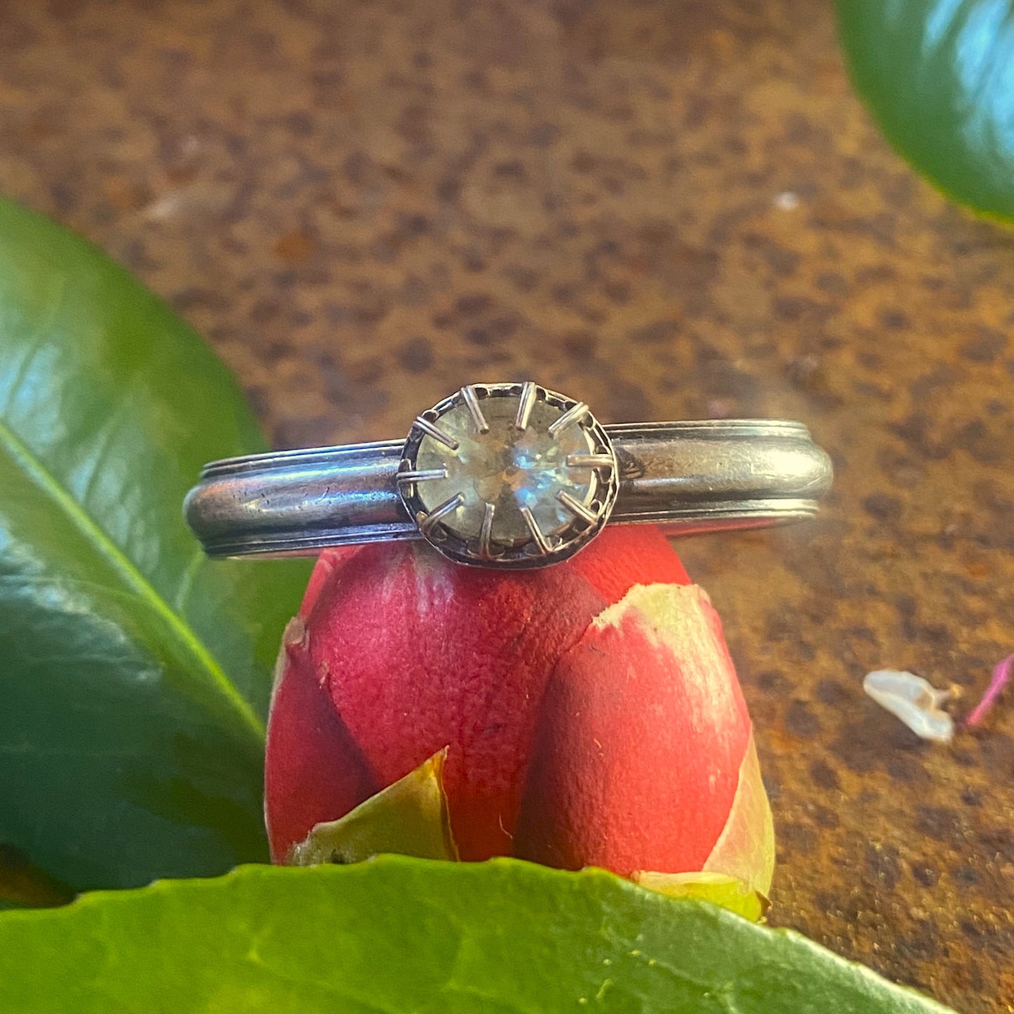 Two Finger Ring with Faceted Aquamarine