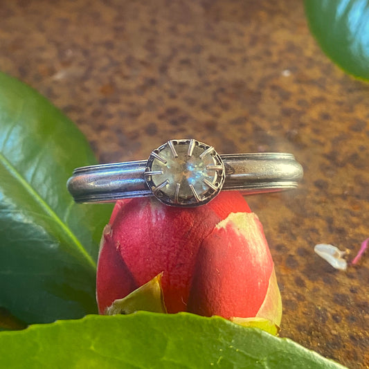 Two Finger Ring with Faceted Aquamarine