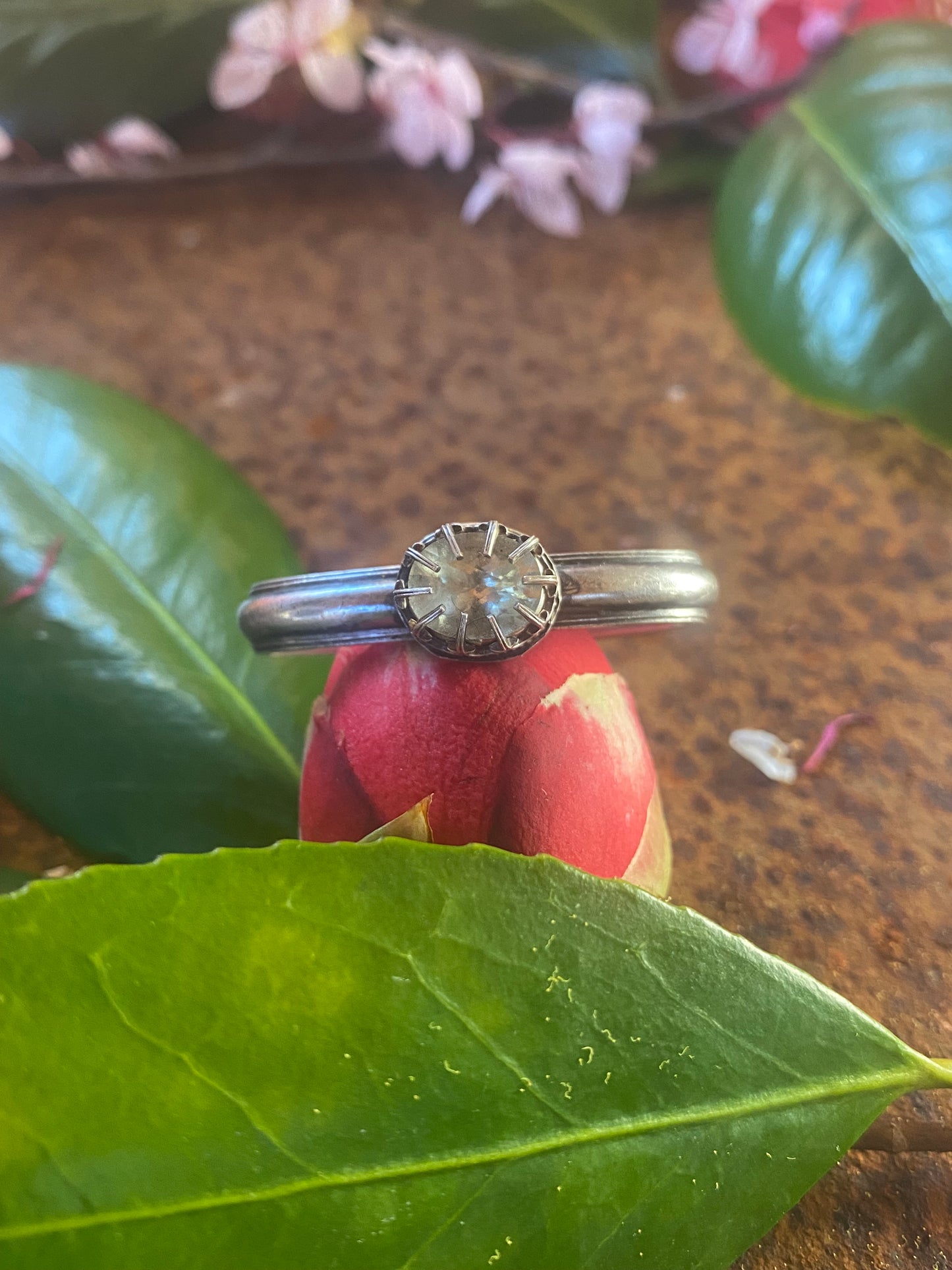 Two Finger Ring with Faceted Aquamarine