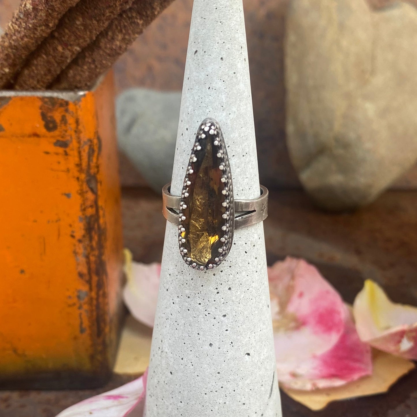 Honey Quartz Tear Drop Ring