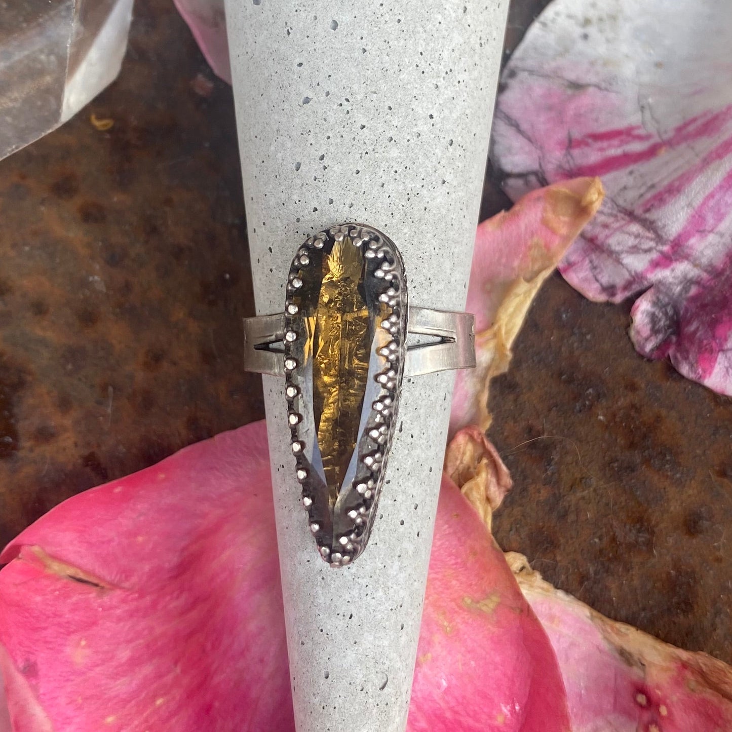 Honey Quartz Tear Drop Ring