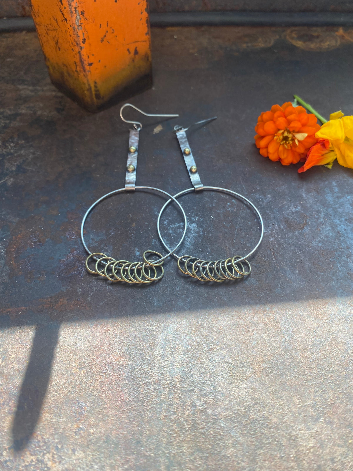 Brass & Sterling Silver Hoop Earrings