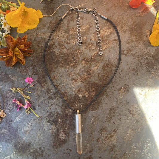 Raw Zambia citrine necklace on genuine leather, handmade gemstone talisman jewelry